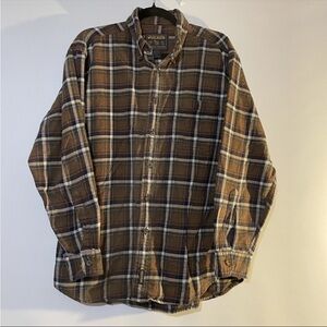 Woolrich Men's Button Up Brown Plaid Long Sleeve Shirt, Size L Soft Cotton